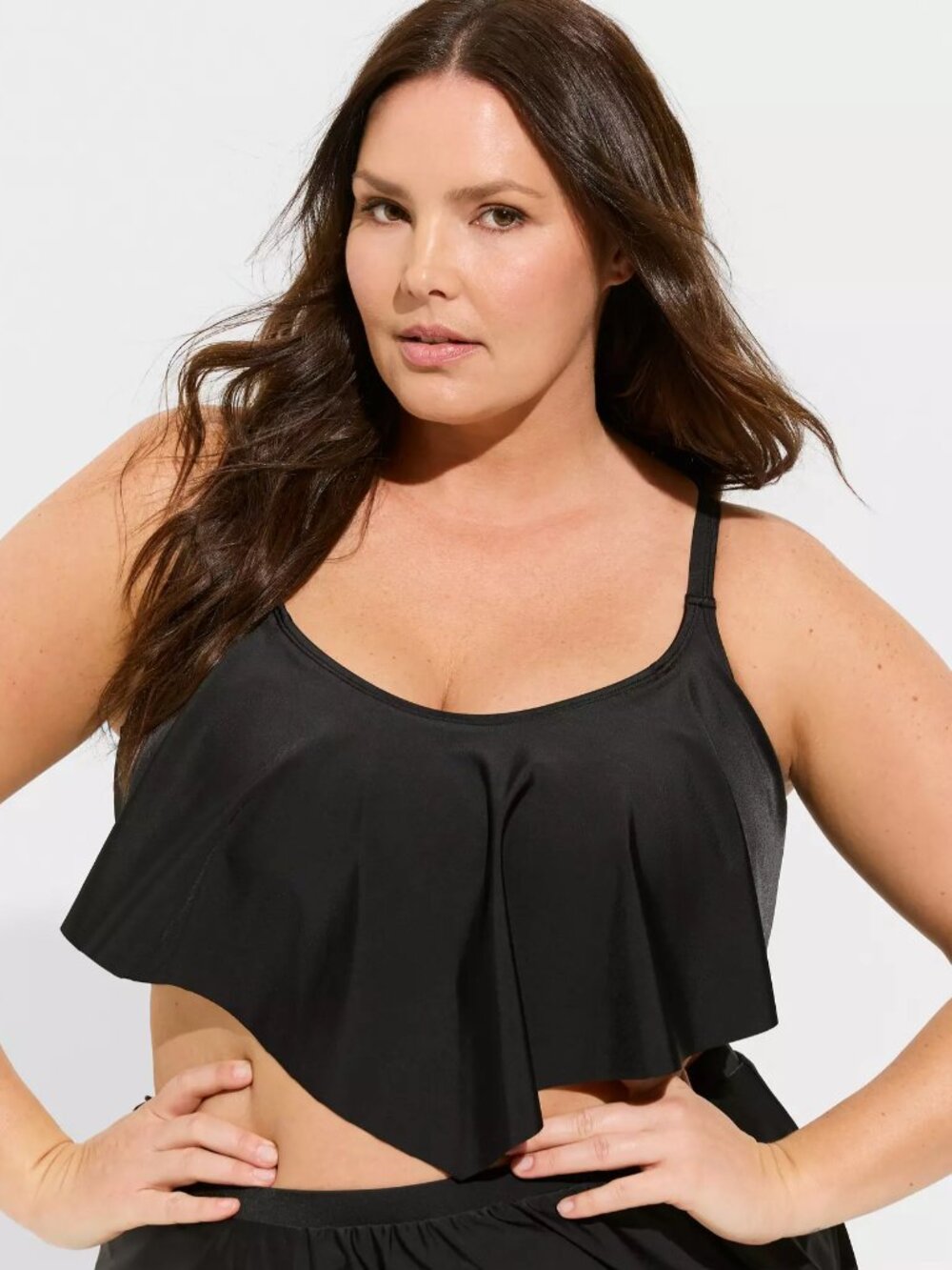 ❤️NWT TORRID SWIM TOP - DEEP BLACK WIRELESS LINED FLOUNCE BIKINI TOP - PLUS SIZE